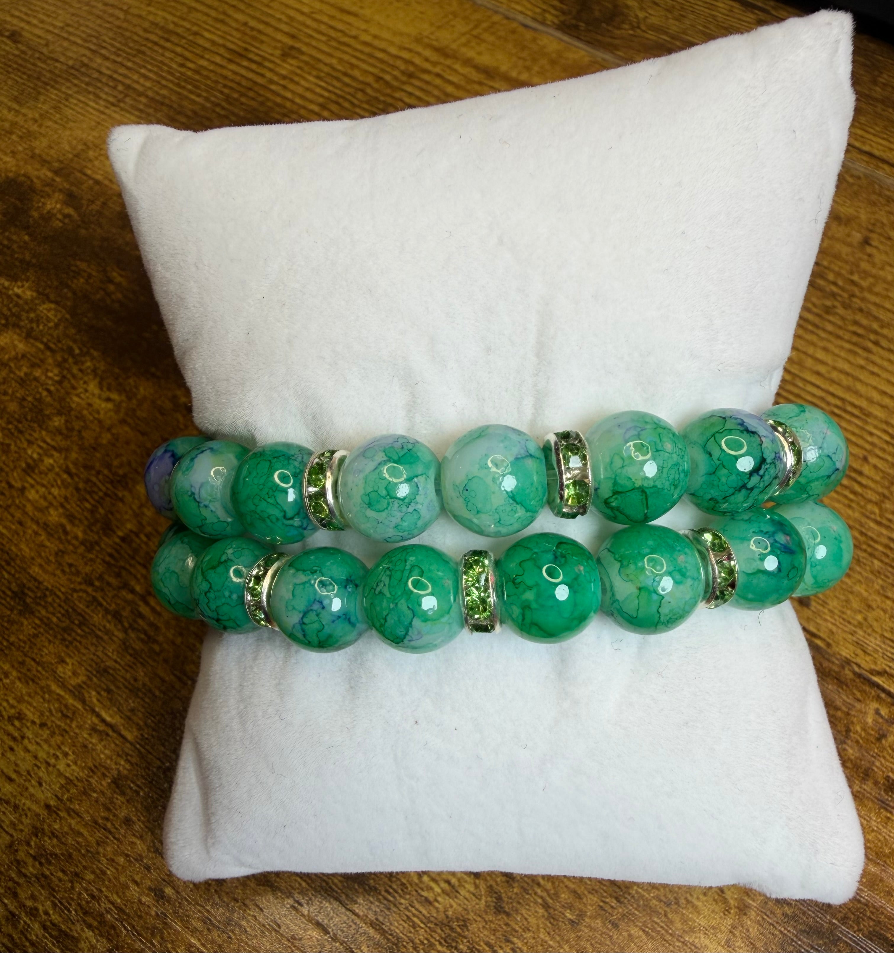 Glass Bead Bracelet with Charm Spacers